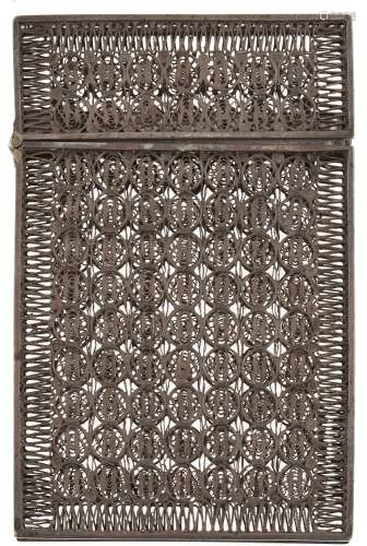 A silver filigree card case, mid 19th c, 90mm h, unmarked, 1...
