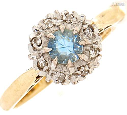 A zircon diamond cluster ring, in 18ct gold, 3.4g, size O