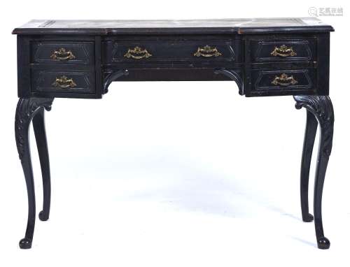 A late Victorian ebonised mahogany writing table, c1880, the...