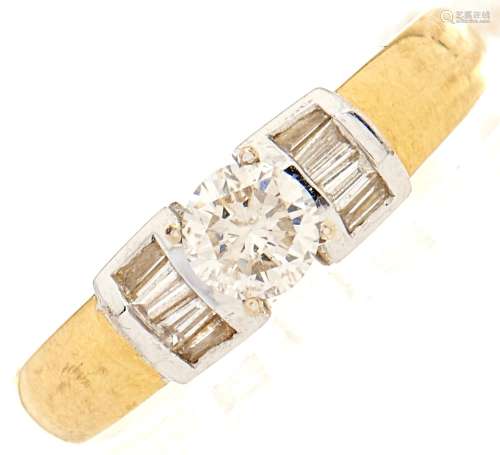 A zircon and diamond ring, in gold marked 18k, J/K and I col...