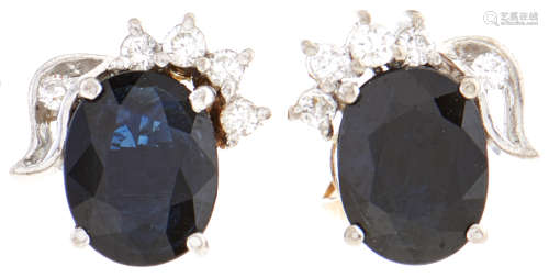 A pair of white gold sapphire and diamond earrings, 3.2g