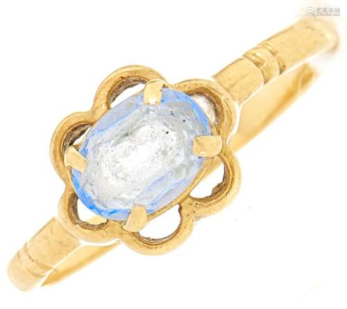 A pale blue paste ring, in gold marked 750, 2.4g, size M