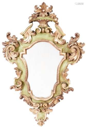 An Italian giltwood and pea green painted mirror, early 20th...