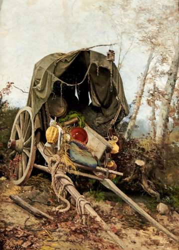 Fritz Willhelm Rabending (1862 - 1929) - An Abandoned Wagon,...