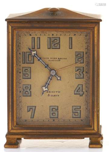 A Zenith eight day giltmetal alarm clock, No 7544, c1930, pa...