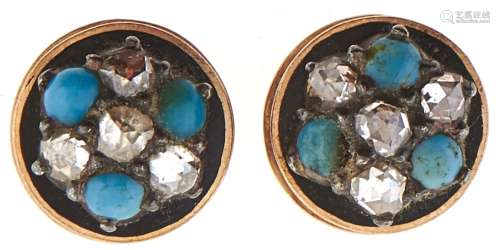 A pair of Victorian rose diamond, turquoise and gold studs, ...