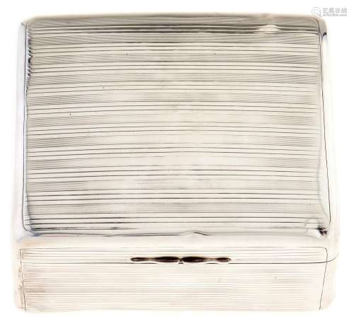 A George V silver cigarette box, by Asprey & Co, cedar lined...