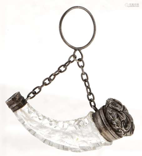 A Victorian silver mounted cut glass horn shaped scent bottl...