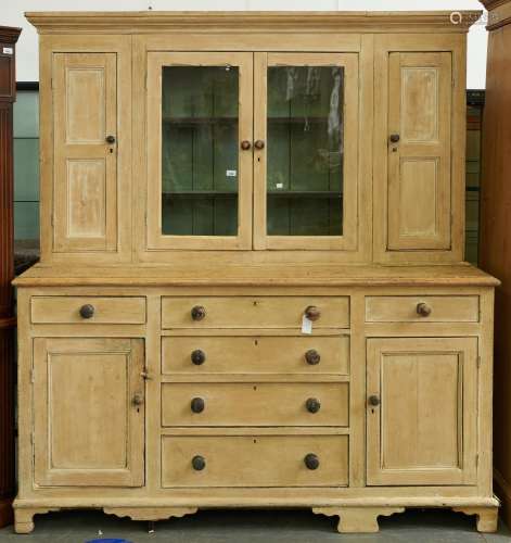 A Victorian painted pine dresser, mid 19th c, with moulded c...