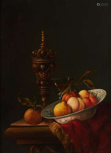 20th c School - Still Life with Fruit, a Silver Gilt Cup and...