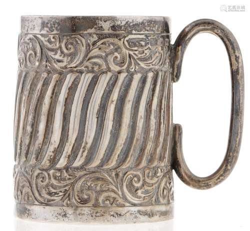 A Victorian silver christening mug, spiral fluted within fol...