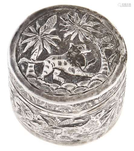 An Indian silver repousse round box and cover, c1900, decora...