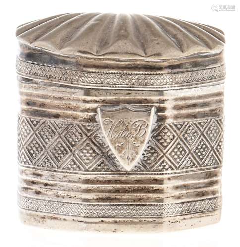 A Dutch silver comfit box, 19th c, of octagonal form with sh...