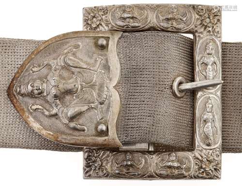 A South East Asian silver mesh belt waist belt and cast and ...