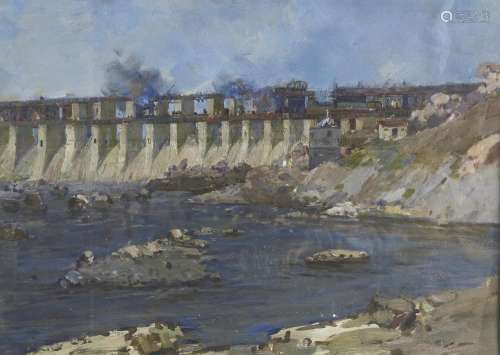 Russian School, 20th c - Industrial Landscape, signed in Cyr...