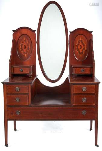 An Edwardian mahogany dressing table, c1905, the super struc...