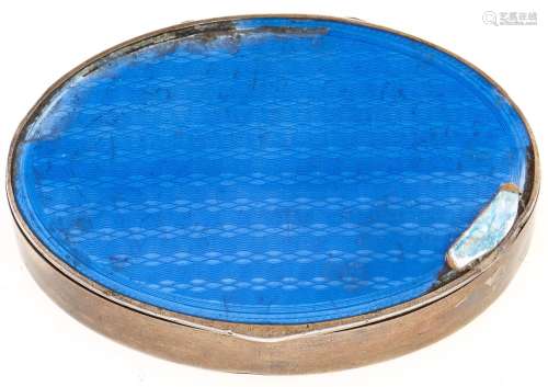 A Scandinavian oval silver and blue guilloche enamel box, 60...