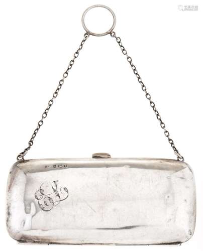 A George V silver purse, chain handle and finger ring, 11.5c...