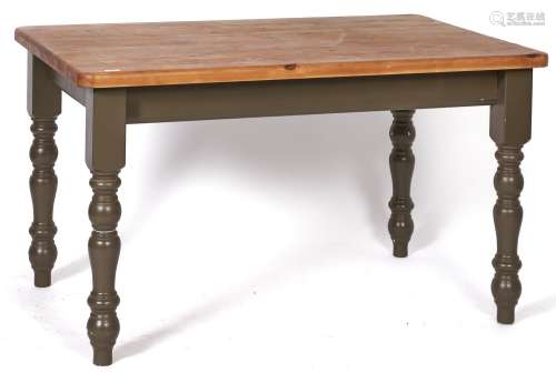 A reproduction pine topped kitchen table in Victorian style,...
