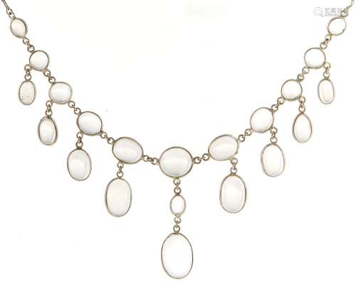 A moonstone fringe necklet, in silver, 7.5g