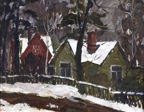 Russian School, 20th c - Houses in Winter, signed in Cyrilli...