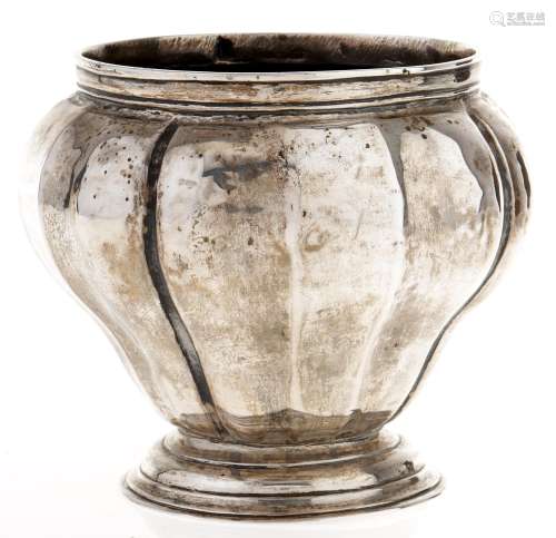 Maltese silver. A sugar bowl or tea caddy, of lobed pear sha...
