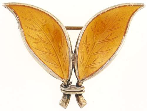A Norwegian silver gilt and enamel leaves brooch, by David A...