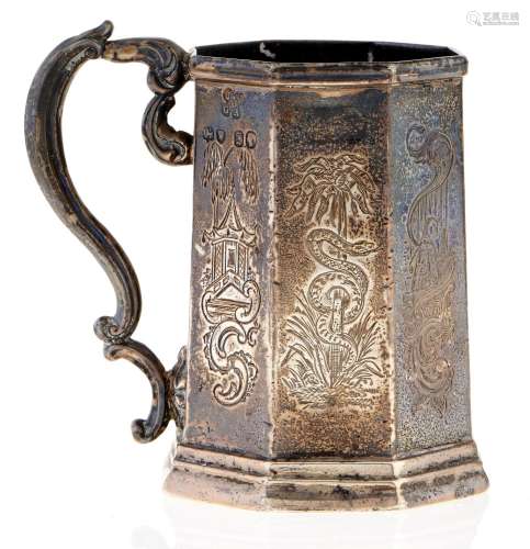 A Victorian silver christening mug, tapered octagonal, engra...