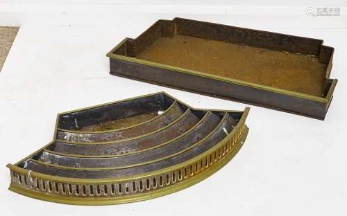 A Victorian bow fronted brass mounted steel ash pan and anot...