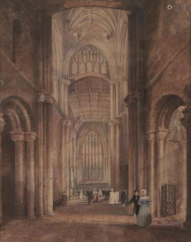 Joseph Nash, OWS (1809-1878) - A Procession in Durham Cathed...
