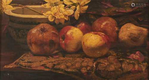 R Marshall, 1878 - Still Life with Fruit and Flowers, signed...