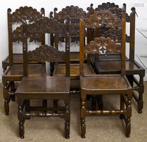 Eight similar oak Derbyshire chairs, late 17th c and later, ...