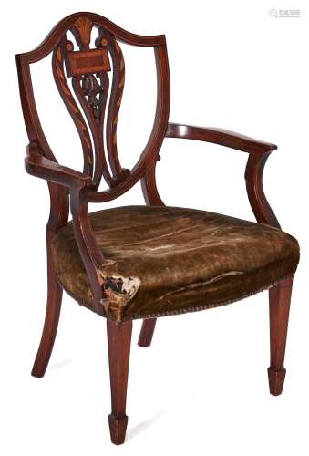 A mahogany and inlaid dining chair, English or Dutch, 19th c...