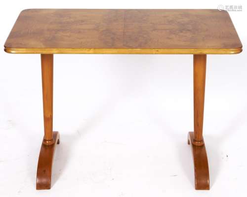 A Scandinavian birch coffee table, 1970's, with quarter vene...