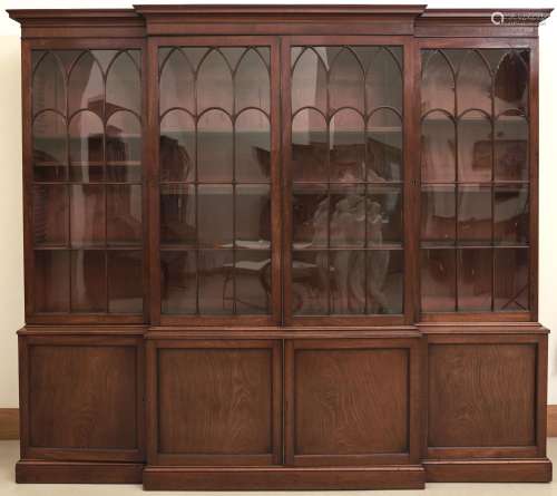 A George III mahogany breakfront library bookcase, c1800, th...