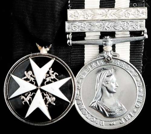 Order of St John pair Breast Badge and Service Medal with tw...