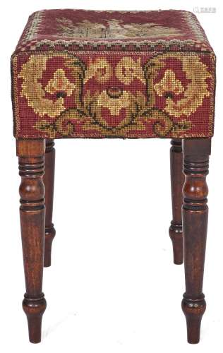 A Victorian mahogany stool, the rectangular top upholstered ...