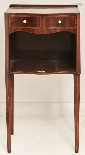A reproduction mahogany serpentine fronted open bedside cupb...
