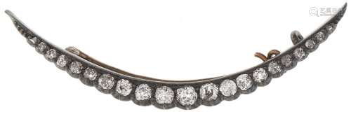 A Victorian diamond crescent brooch, with old cut diamonds, ...