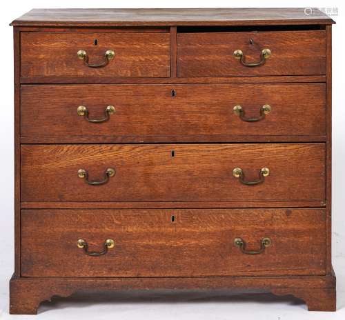 A Victorian oak chest of drawers, on bracket feet, 92cm h; 1...