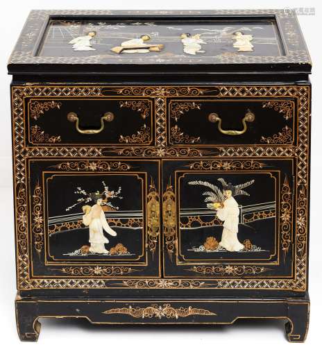 A Chinese lacquer cabinet, 20th c, the top, sides and doors ...