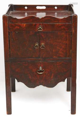A George III mahogany tray top commode, c1800, with pierced ...