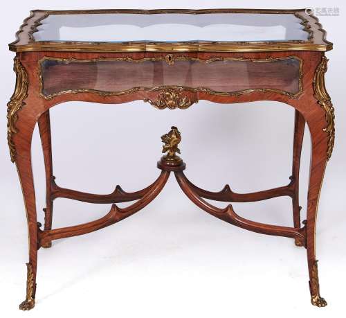 A French ormolu mounted kingwood display table, late 19th c,...