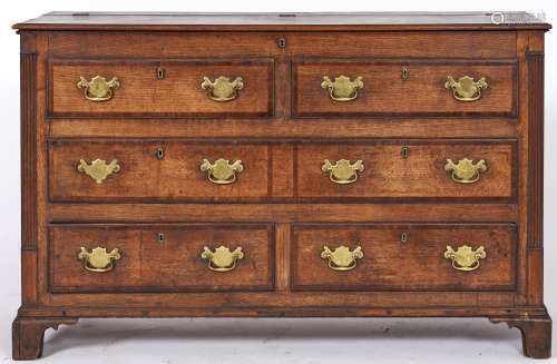 A George III oak Lancashire chest, with boarded hinge top, p...