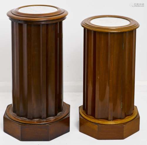 Two similar Victorian mahogany fluted pillar pot cupboards, ...