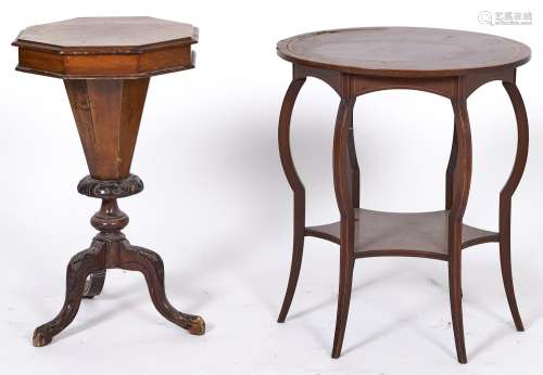 A Victorian burr walnut veneered trumpet shaped work table, ...