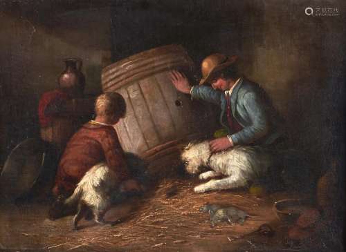 Circle of George Armfield - Two Boys with Terriers Ratting i...