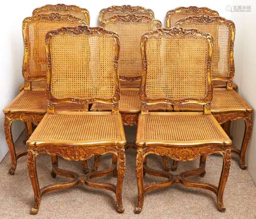 A set of eight giltwood side chairs, first half 20th c, in R...