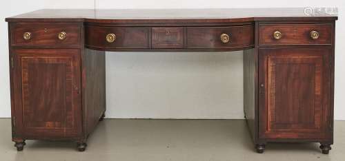 A Regency mahogany bow centre pedestal sideboard, c1820, cro...