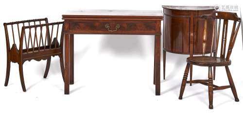 A George III mahogany tea table, the rectangular fold over t...